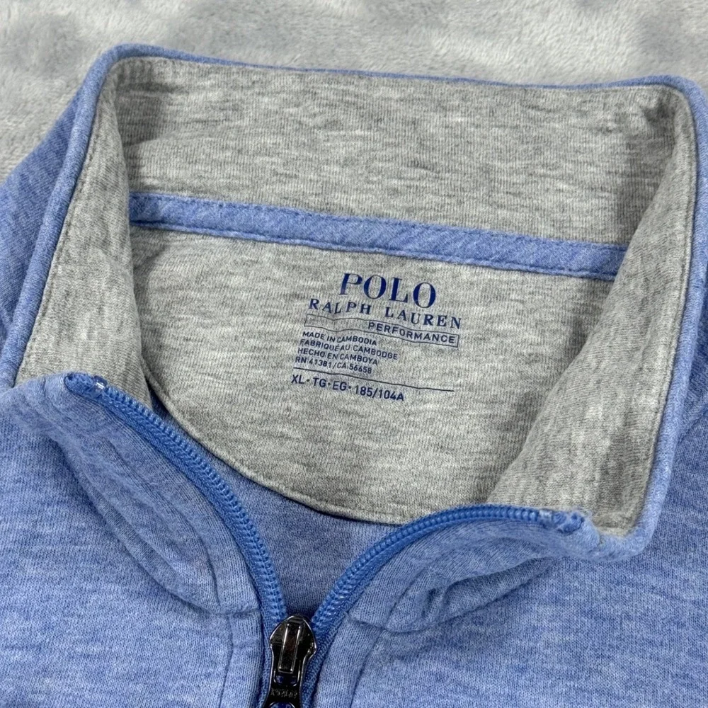 POLO RALPH LAUREN Performance 1/4 Zip Pullover Mens XL Blue Heathered Boxy